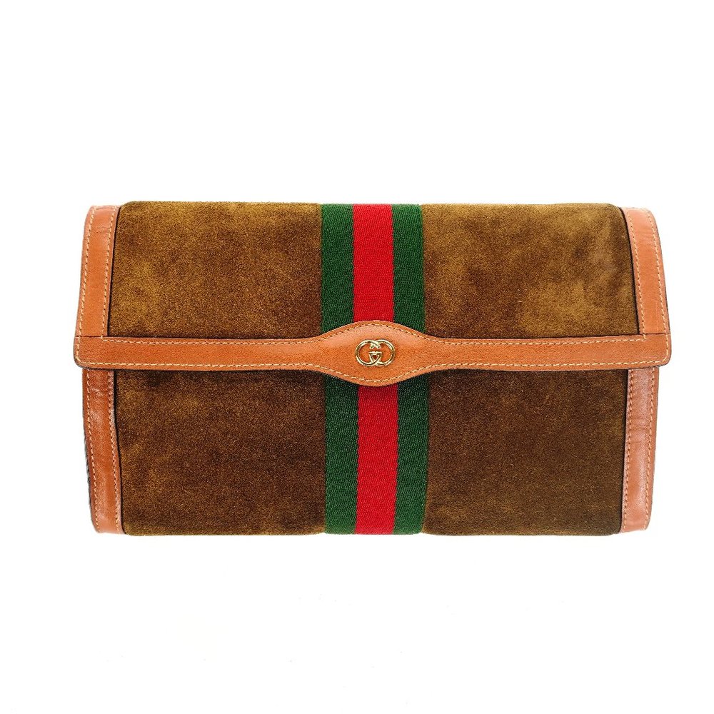 Vintage GUCCI GG Interlock Web Suede Leather Travel Toiletry Bag